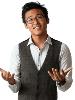 Smiling Young Asian Man with Glasses and Outstretched Arms against Transparent Background png