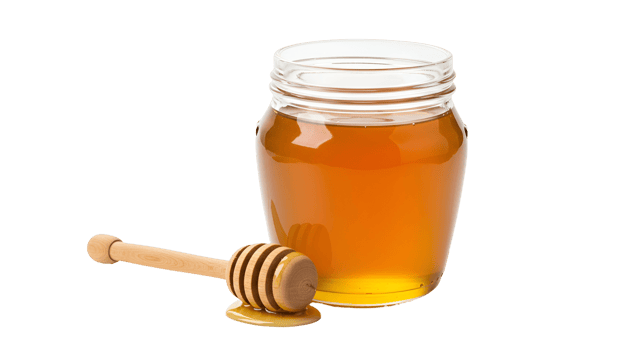 Glass Jar of Raw Honey with Wooden Dipper Transparent Background png