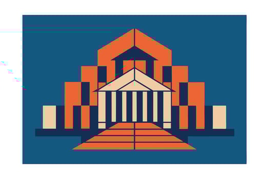 Modern Geometric Building Facade Illustration On Dark Blue Backdrop Architecture And Business Theme Creative Composition Minimalist Graphic Design vector