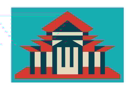 Minimalist Thai Temple Illustration With Geometric Shapes And Bold Colors On Turquoise Background For Cultural And Design Projects vector
