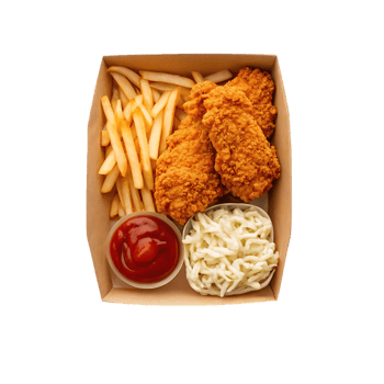 Crispy chicken tenders with fries and coleslaw. png