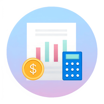 Financial report, calculator, and coin icon. png