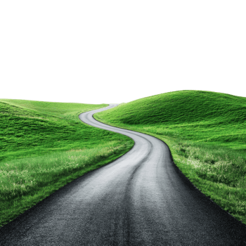 Winding road green hills on transparent background png