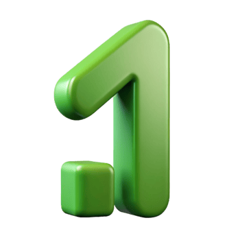 harmonious beautiful Number character with a straight vertical line. Flat green color, clean lines with Scalable Design. premium png
