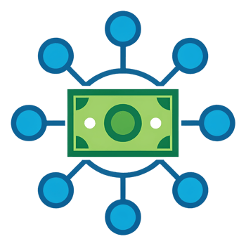 Money distribution network, financial connections png