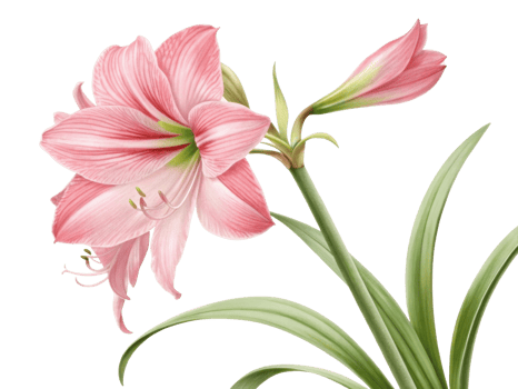 Amaryllis flower blooms beautifully with delicate pink petals and lush green leaves creating vibrant display of nature elegance png