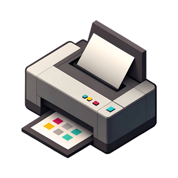 Isometric illustration of a printer printing a colorful image. png