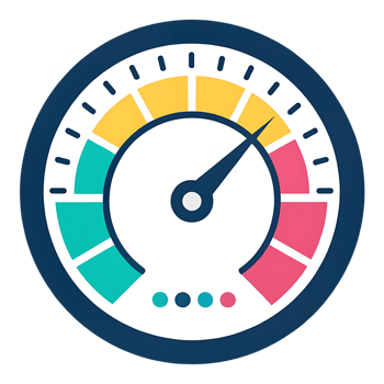 Speedometer gauge showing performance metrics. png