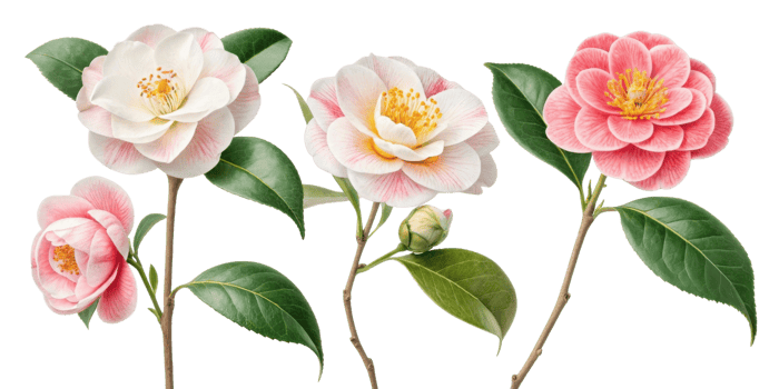Beautiful camellia flowers bloom in soft hues showcasing their delicate petals and vibrant colors, perfect for any garden or floral arrangement png