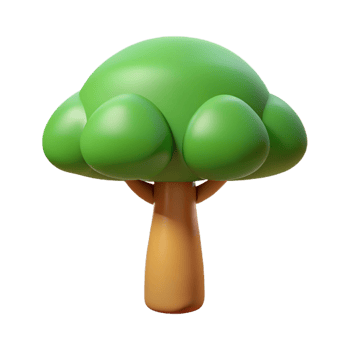 pristine whimsical rustic A simple, stylized tree character with a circular canopy. Flat color, with Scalable Design. sharp png