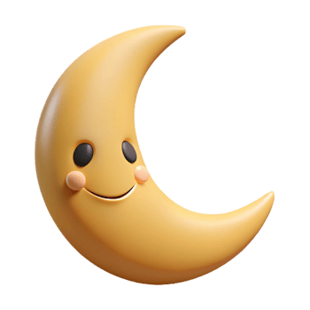 mysterious captivating Smiling crescent moon character with pointed tips. Clean lines, flat color, minimal design with Scalable Design. expertly shot png
