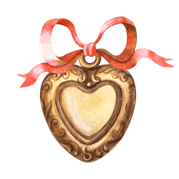 Heart locket pendant with red bow in vintage bronze style. Watercolor illustration of jewelry frame Symbol of love, passion and memory. Valentine's day, Mother's day decor, greeting card, sign. png