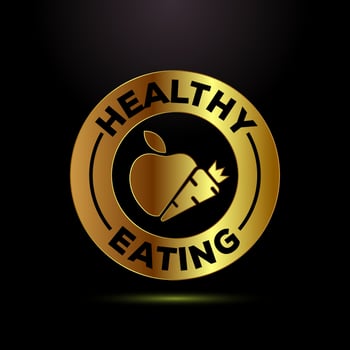 Healthy eating icon illustration. Healthy food sign symbol in gold color style vector