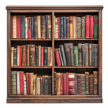 Bookshelf full of books on transparent background png