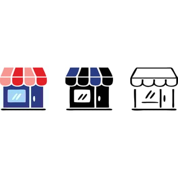 Store icon set in three variations color, dark, and outline. vector