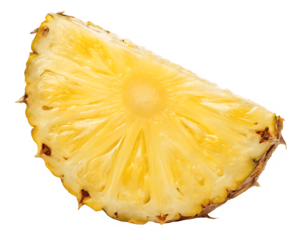 Close up of a juicy pineapple slice, vibrant yellow. png