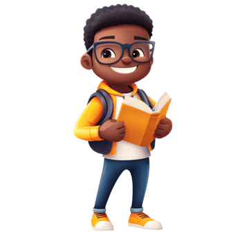 Boy reading with glasses on transparent background png