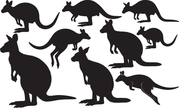 Australian kangaroo silhouette set illustration vector
