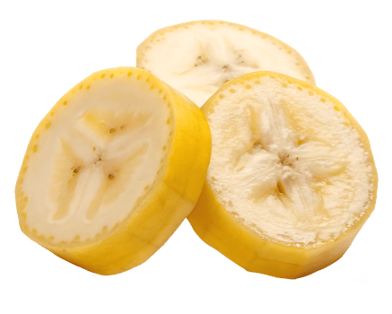 Close up of three fresh banana slices. png