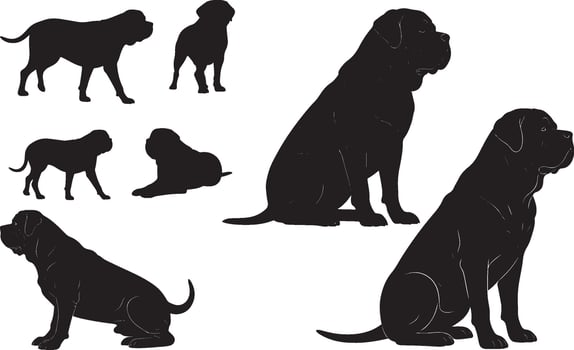 Black silhouettes of various dog breeds vector