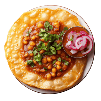 Indian chole bhature dish on transparent background png