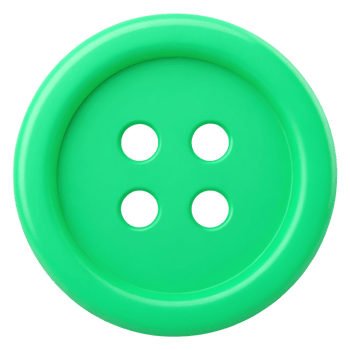 Bright green clothing button, four holes. png