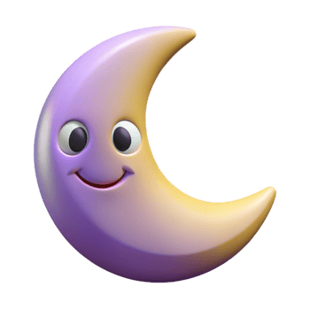 quintessential artistic Smiling crescent moon character with pointed tips. Clean lines, flat color, crisp edges with Scalable Design. crisp png
