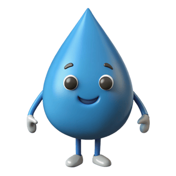melancholic splendid Raindrop character with a friendly face, simple arms and legs. Minimal design, crisp edges, flat color with Scalable Design. high resolution png