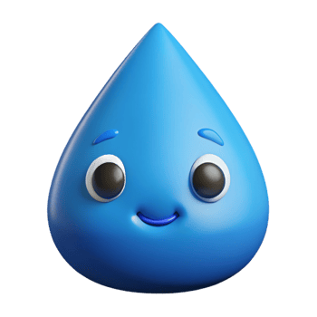 dazzling dynamic futuristic Raindrop character with two small eyes. Minimal design, flat blue color with Scalable Design. 8K png