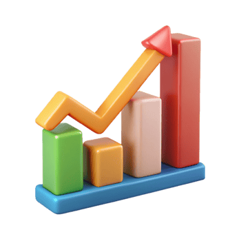inspired baroque An upward trending graph with three data points, flat color. Crisp edges, with Scalable Design. fine detail png