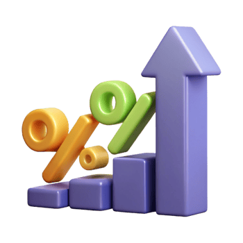 whimsical glorious Upward trending arrow with percentage labels. Clean lines, flat color, minimal design with Scalable Design. ultra HD png