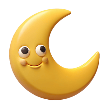 breathtaking geometric Smiling crescent moon character, simple eyes and mouth, clean lines, flat yellow with Scalable Design. masterfully captured png