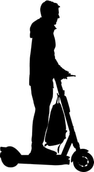 Silhouette white background of a people on electric scooter vector