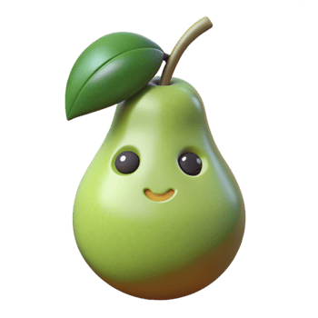 serene exemplary Pear character with a stem and leaf. Crisp edges, minimal design, flat color with Scalable Design. png