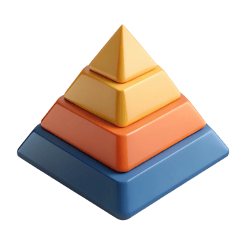 intense fascinating Pyramid chart with three levels, distinct flat colors. Crisp edges, clean lines, with Scalable Design. ultra HD png