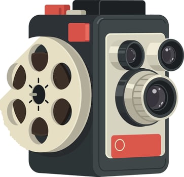 Vintage film camera with reels and lenses in flat design style retro recording art vector