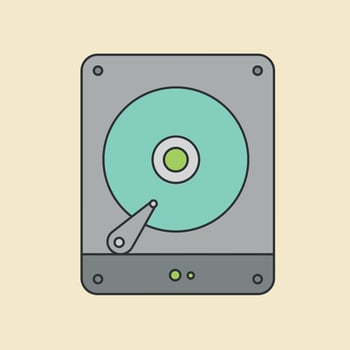 Hard drive device with open disk platter and read arm flat minimal technology illustration vector