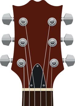 Acoustic guitar headstock close-up detailed flat design with tuning pegs and strings illustration vector