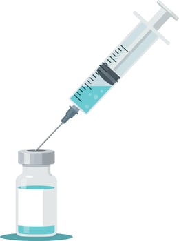 Medical syringe drawing liquid from clear vial flat minimal style illustration vector