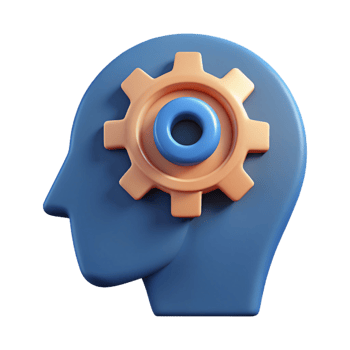 memorable organic Human head silhouette with gear icon inside. Minimal, flat color with Scalable Design. high resolution png