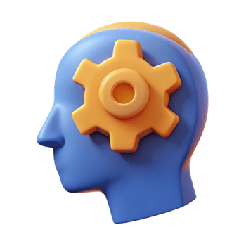 vibrant passionate nordic Human head silhouette with a gear inside, flat color. Single-weight stroke, minimal with Scalable Design. crisp png