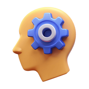 unparalleled mid-century Human head silhouette with a gear inside, flat color. Single-weight stroke, minimal with Scalable Design. exclusive png