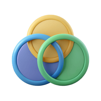 vibrant gothic Three intersecting circles forming a Venn diagram. Minimal, flat color design with Scalable Design. precision png