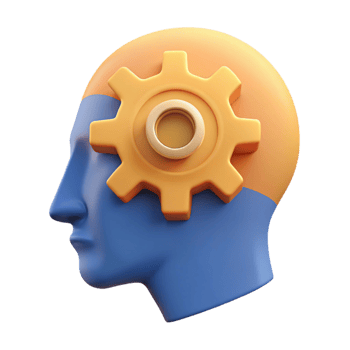 wonderful calm mid-century Human head silhouette with a gear inside, flat color. Single-weight stroke, minimal with Scalable Design. 8K png