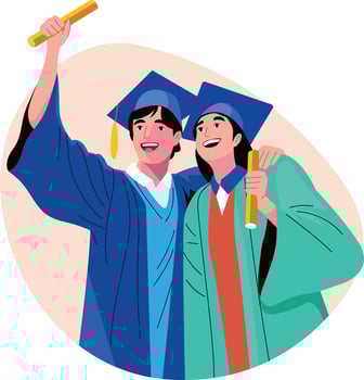 A flat style illustration of graduate friends celebrating together vector