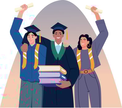 A flat style illustration showing students celebrating graduation ceremony vector