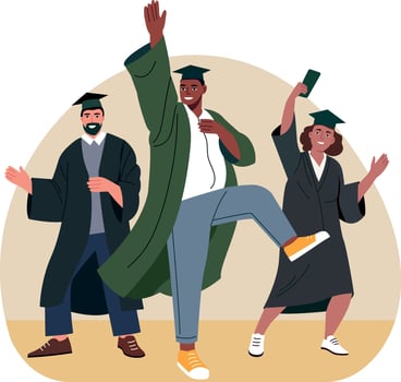 A group of friends doing graduation dance, flat style illustration vector