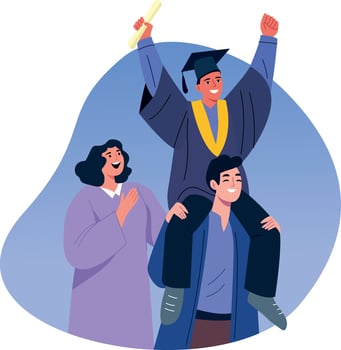 Flat style illustration of a proud family on convocation day vector