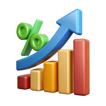 enchanting avant-garde Upward trending arrow chart with percentage markers. Crisp edges, single-weight stroke, with Scalable Design. fine detail png
