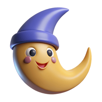 sumptuous playful futuristic Smiling crescent moon character with pointy hats. Minimal design, flat color, crisp edges with Scalable Design. impeccable png
